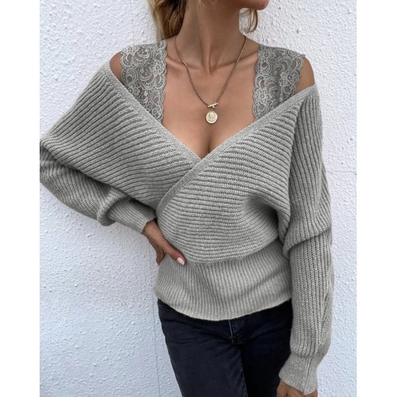 Sweaters - Cold shoulder dolman sleeve sweater gray